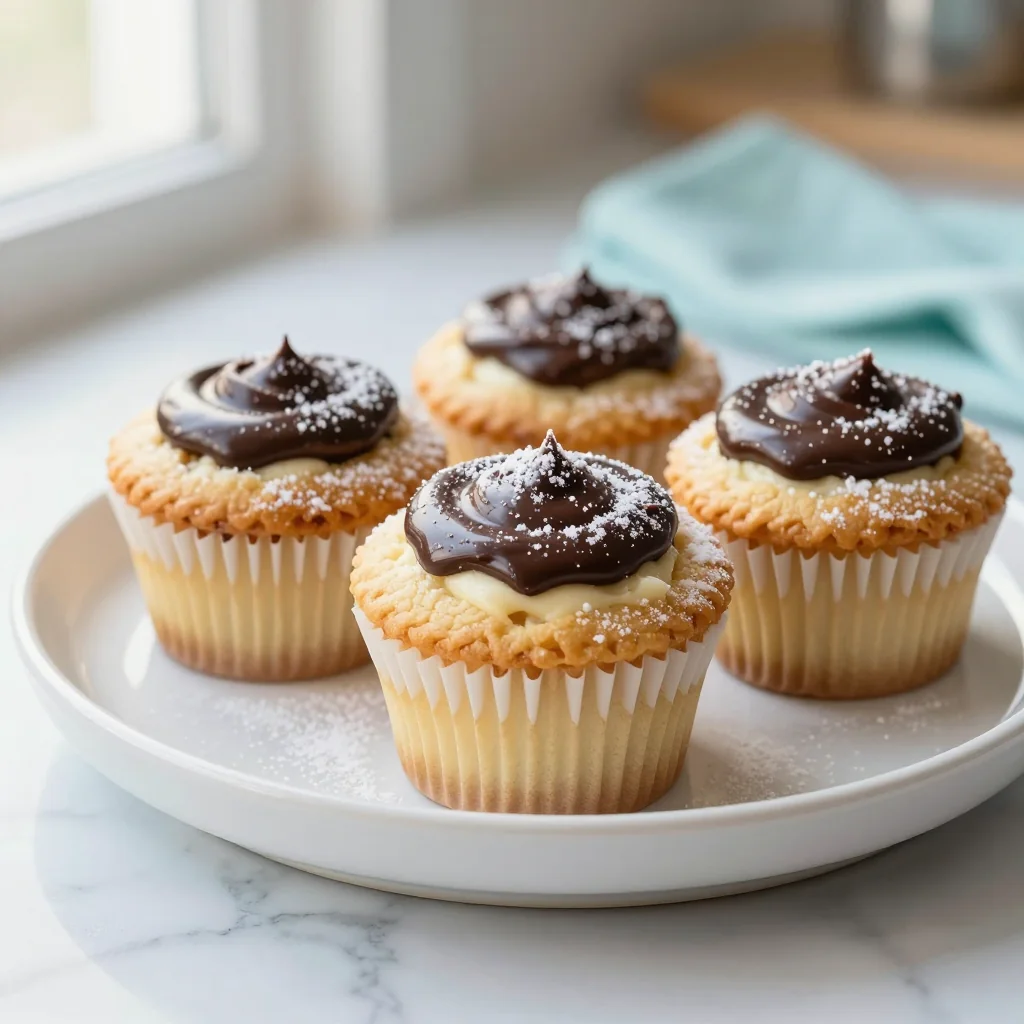 Boston Cream Pie Cupcakes with Ganache Filling