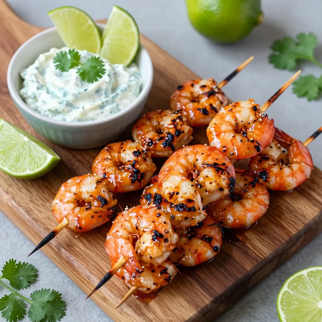 NFL Playoff Chili Lime Grilled Shrimp Skewers with a Creamy Dip