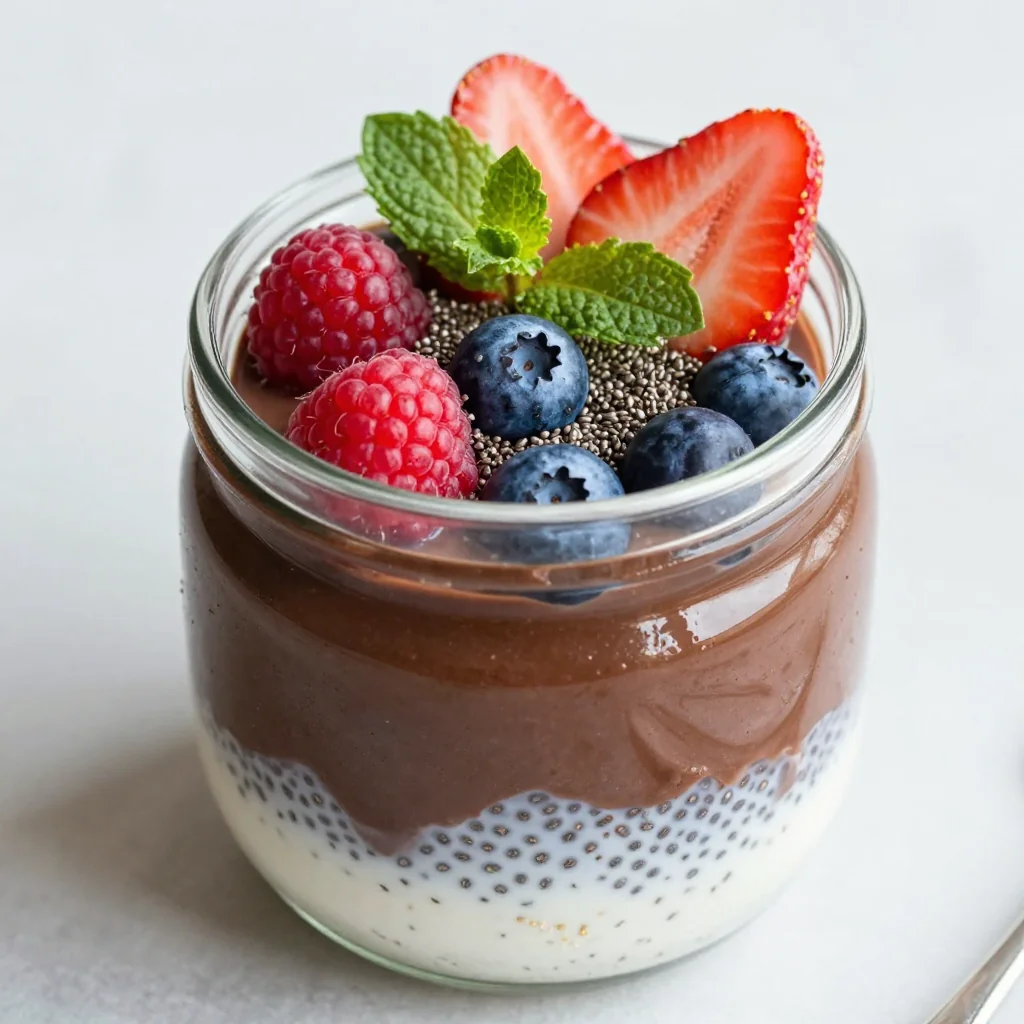 Clean Eating Chocolate Chia Pudding with Coconut Milk and Berries