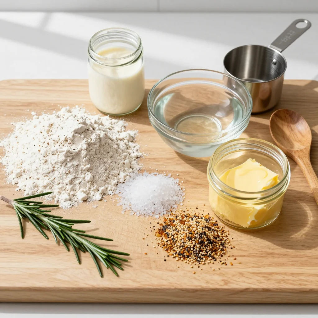 All ingredients laid out for Easy Homemade Bagels with Everything Bagel Seasoning