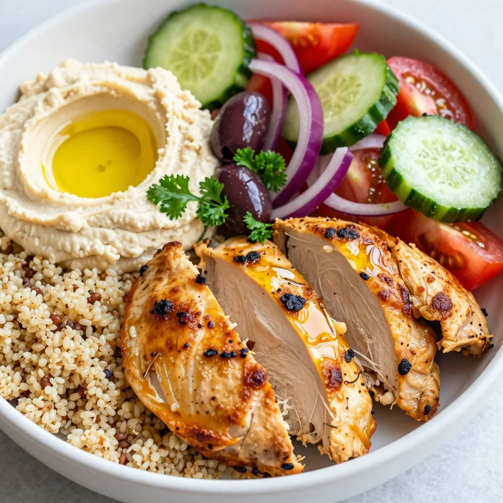 Meal Prep Greek Chicken Bowls with Quinoa and Hummus