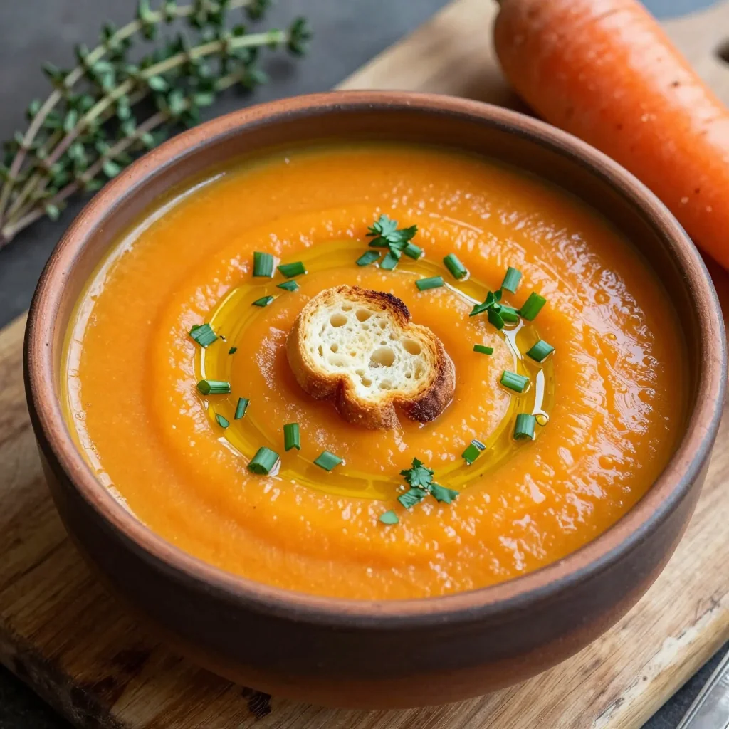 batch cooked carrot and parsnip soup with garlic and fresh herbs