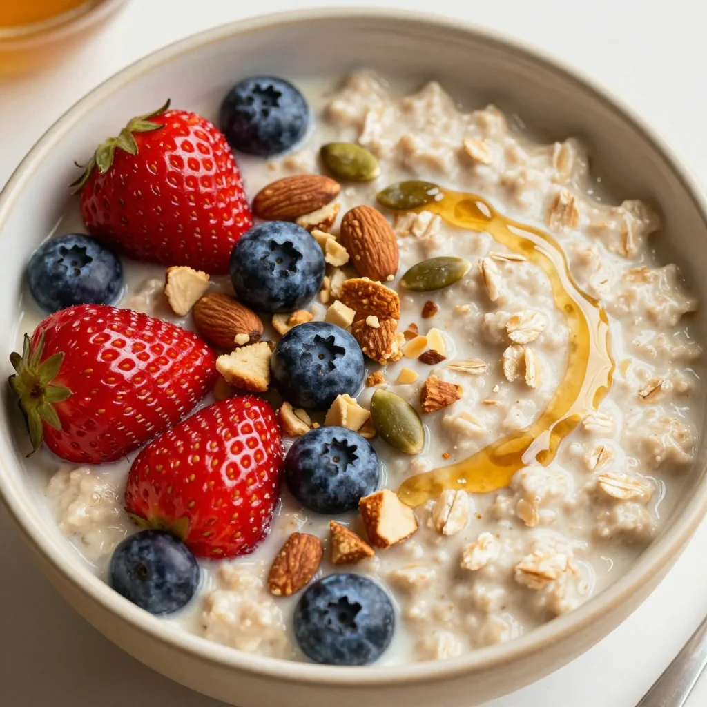 Clean Eating Protein Oatmeal with Berries Nuts and Seeds for a Filling Breakfast