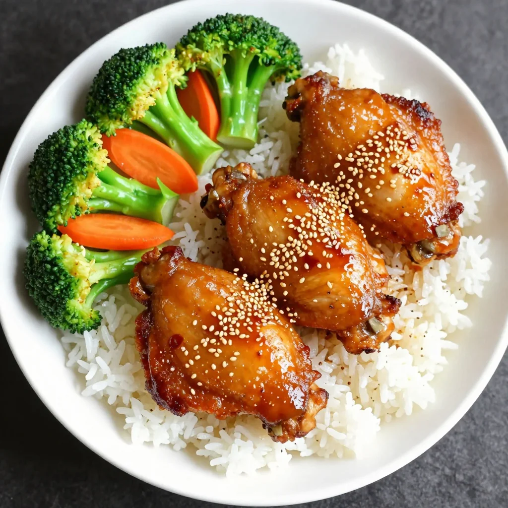 Crispy Sesame Garlic Chicken Thighs with Rice and Veggies for a Complete Dinner