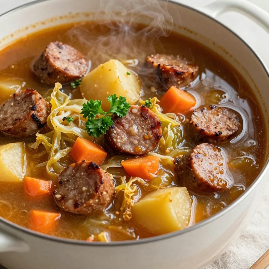 cozy one pot cabbage and sausage stew for budget family meals