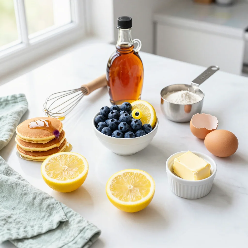 All ingredients laid out for Lemon Blueberry Pancakes