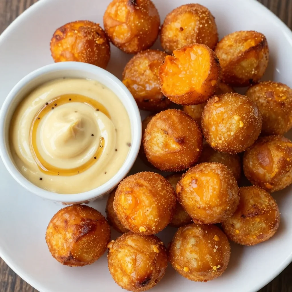Crispy Sweet Potato Tots with a Honey Mustard Dip
