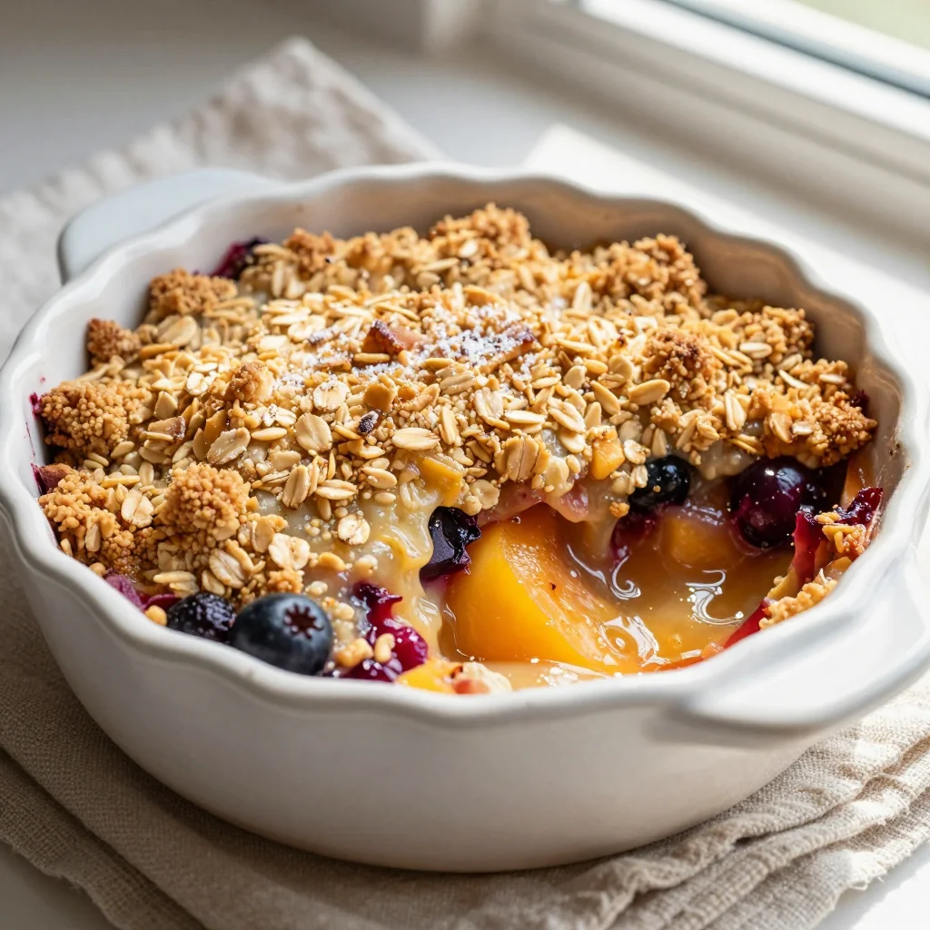 Warm Berry and Peach Crumble for a Summer Dessert
