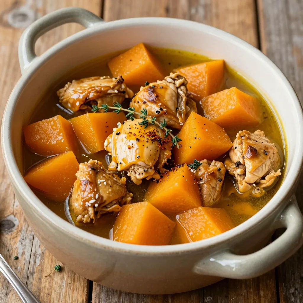 high protein chicken and winter squash stew for family meal prep