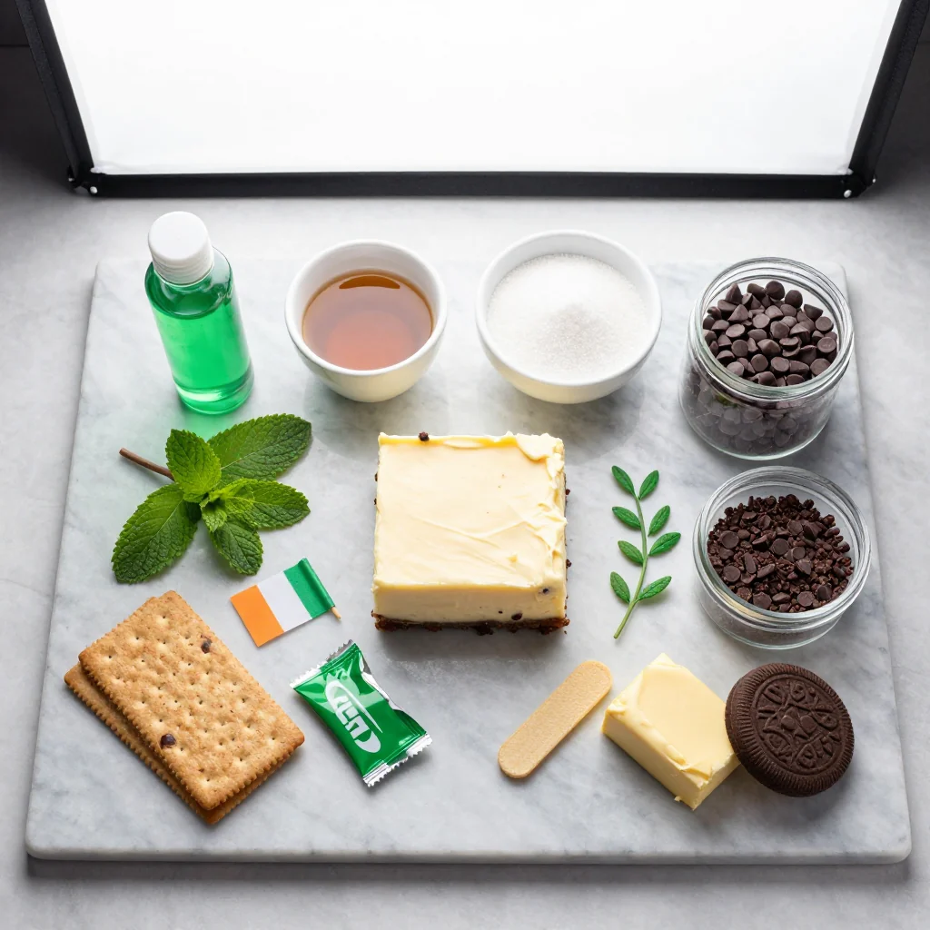 All ingredients for Mint Chocolate Chip Cheesecake Bars
