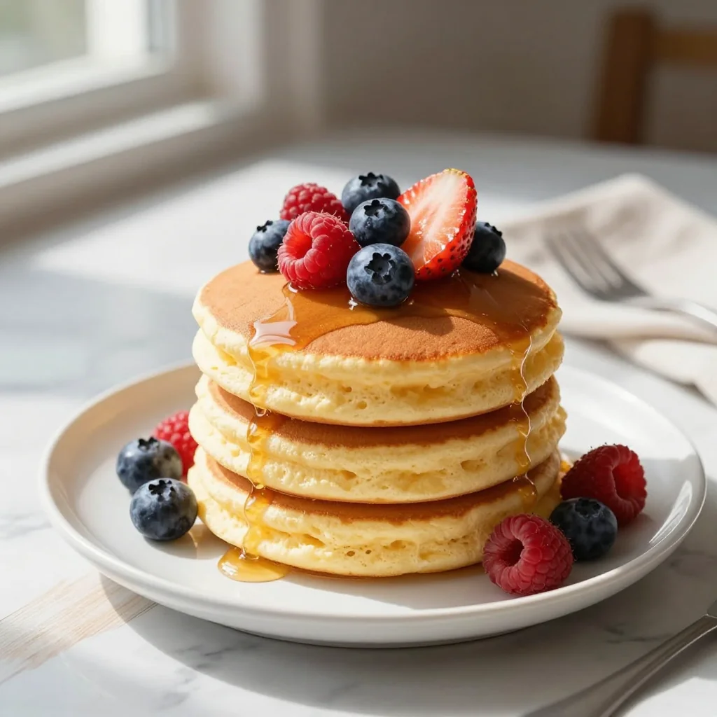 Fluffy Japanese Style Souffle Pancakes with Berries
