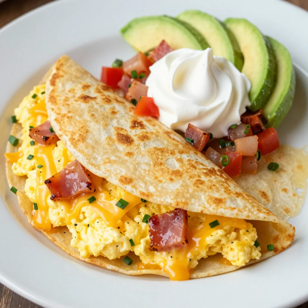 Freezer Friendly Breakfast Quesadillas with Ham and Egg