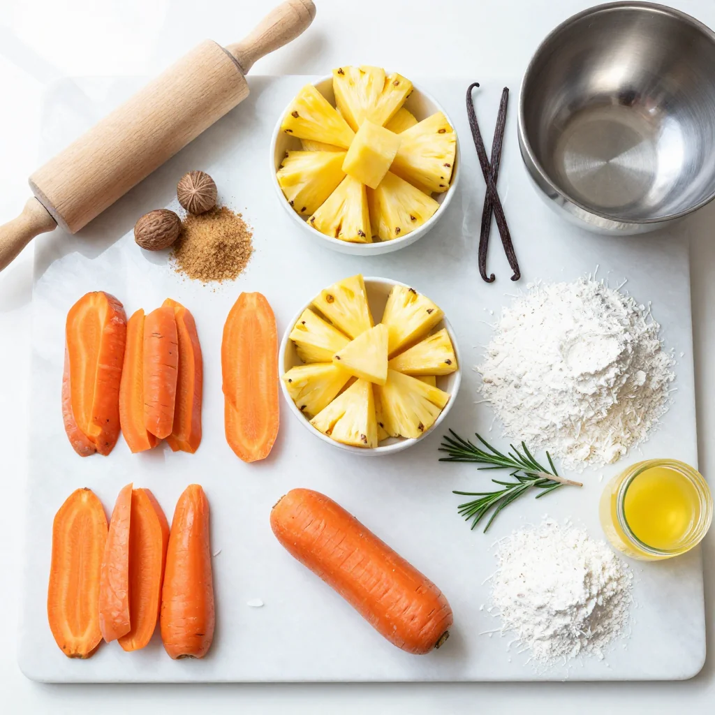 All ingredients for Carrot Cake with Pineapple and Coconut