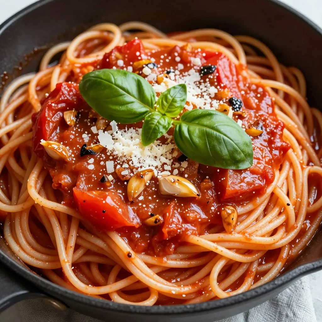 Pantry Clean Out Pasta with Canned Tomatoes and Garlic
