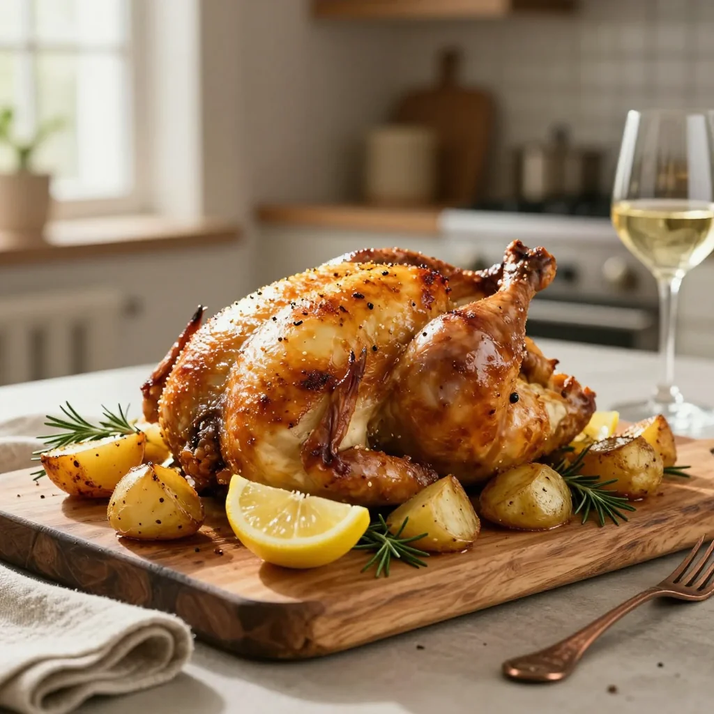 Lemon Garlic Roast Chicken with Potatoes