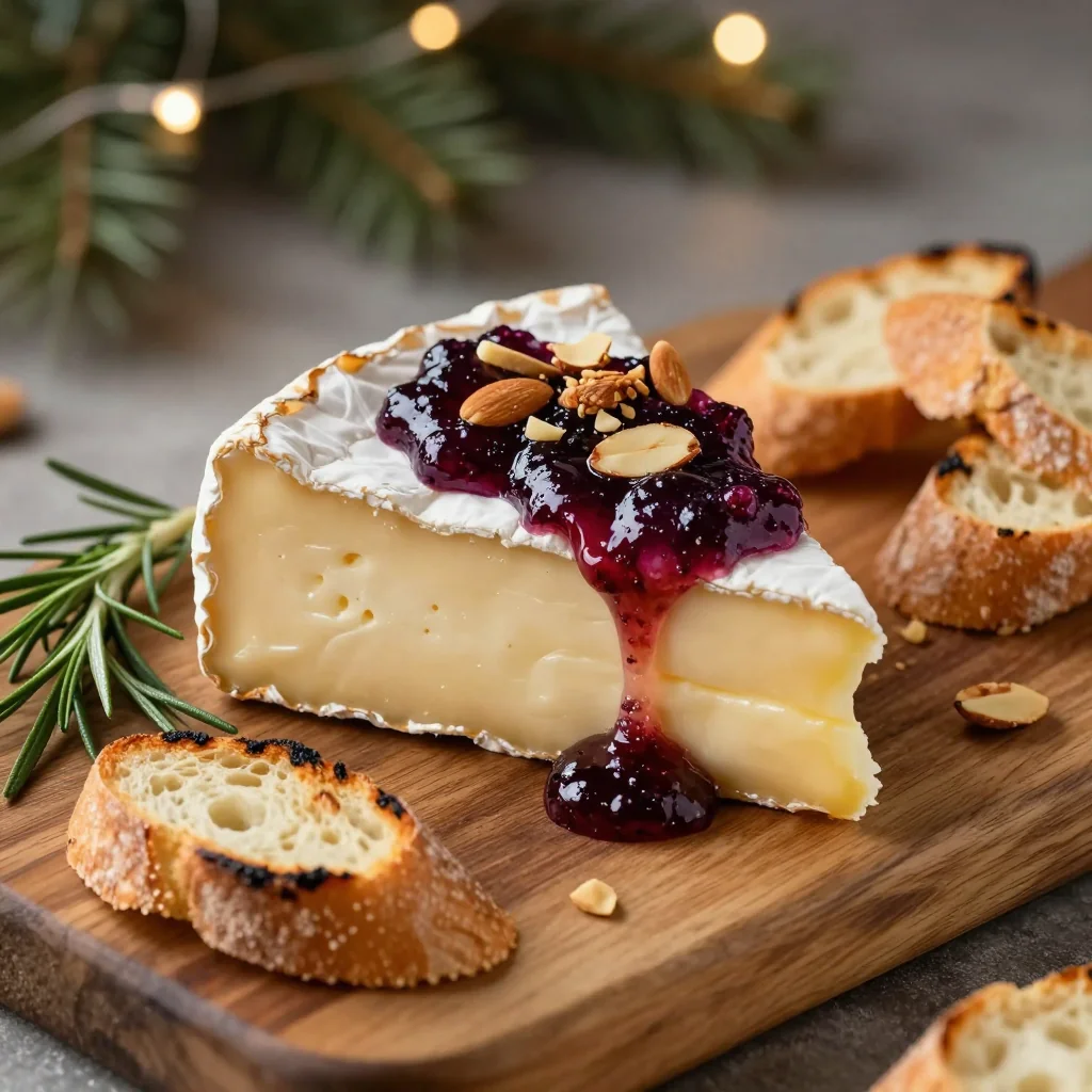 baked brie with fig jam and almonds for elegant holiday appetizers