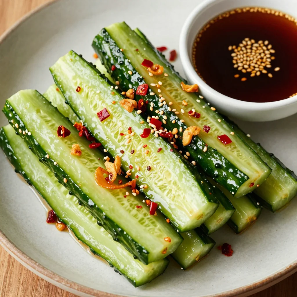 Crispy Smashed Cucumbers with a Soy Dressing