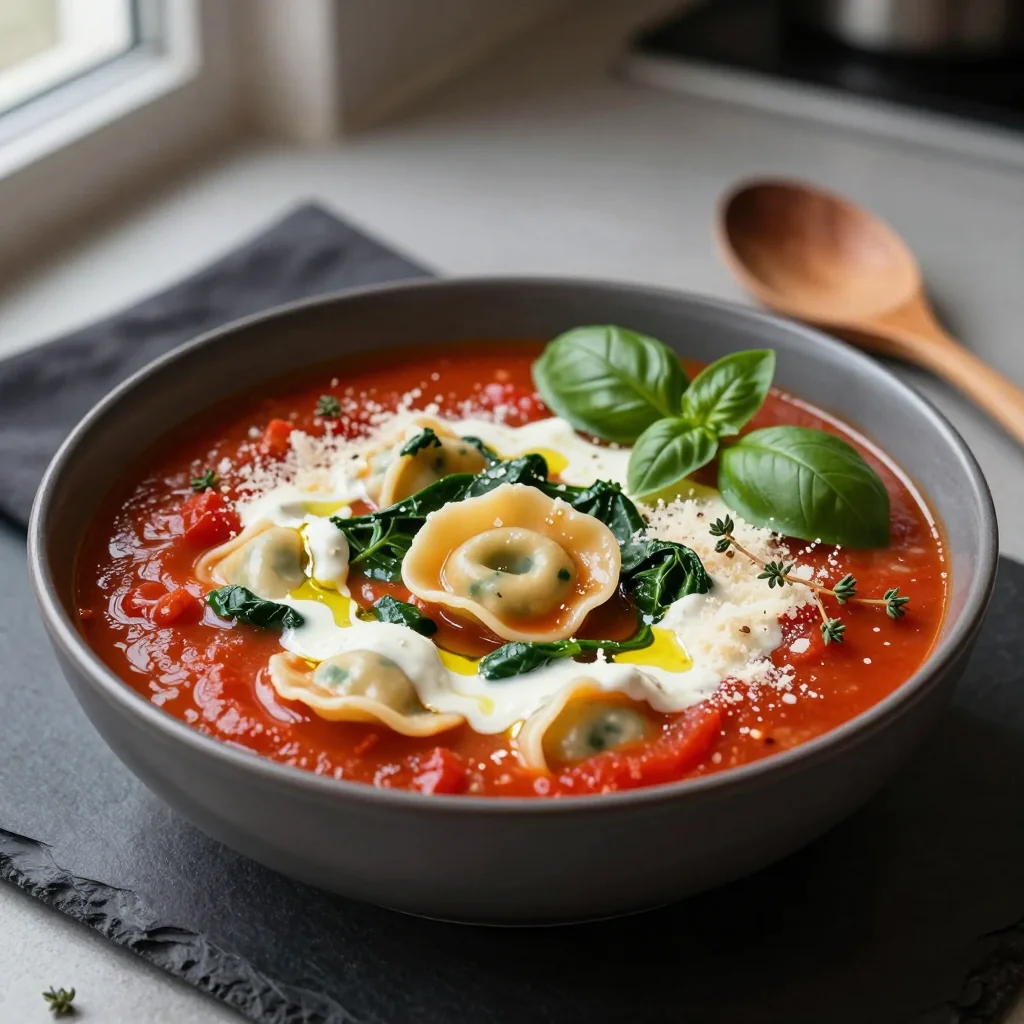 Creamy Tomato Tortellini Soup with Spinach