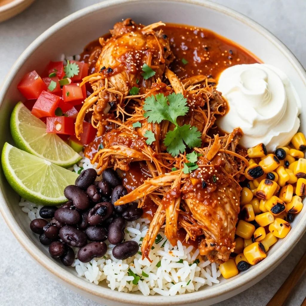 NFL Playoff Slow Cooker Chicken Burrito Bowls for Game