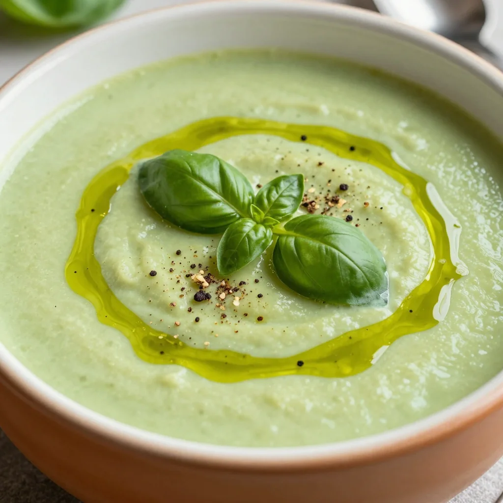 Creamy Zucchini Soup With Fresh Basil Leaves