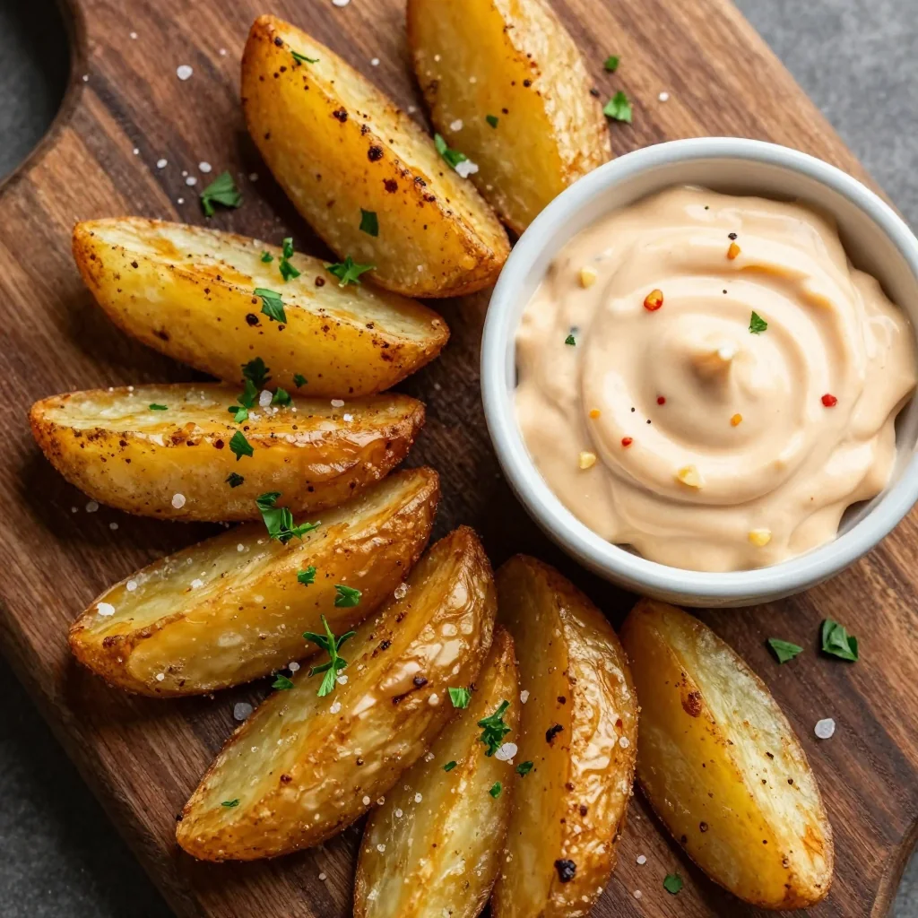 NFL Playoff Potato Wedges with Spicy Aioli Dip