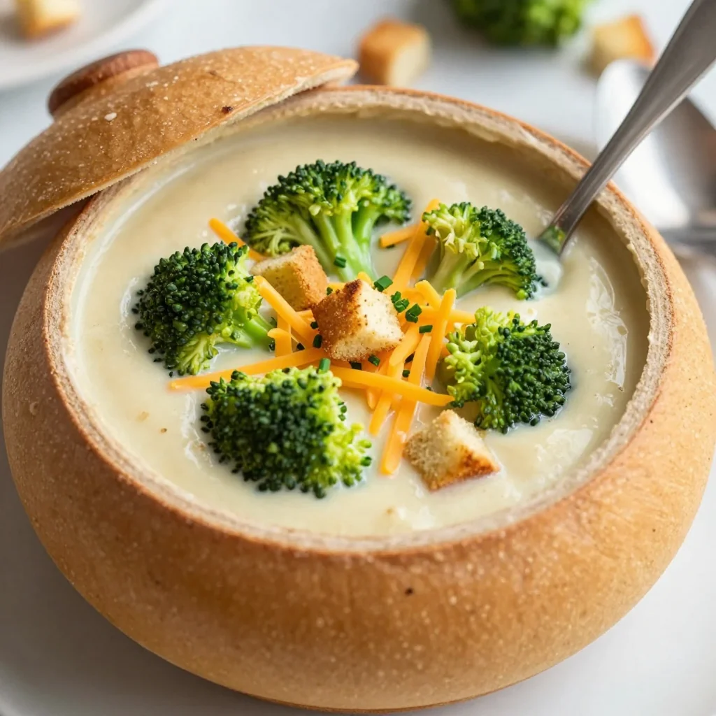 Cozy Creamy Broccoli Cheddar Soup with Croutons