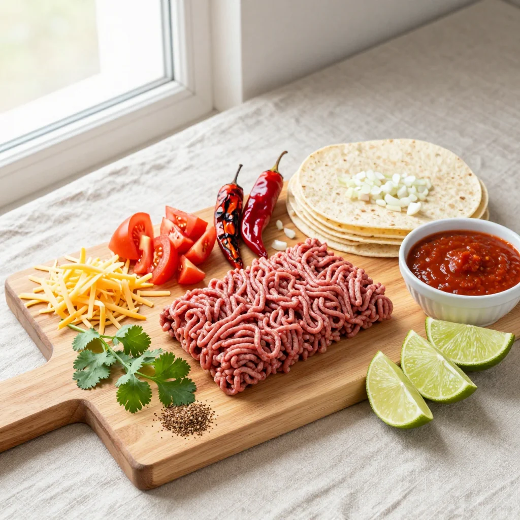 All ingredients for Homemade Beef Enchiladas with Red Enchilada Sauce