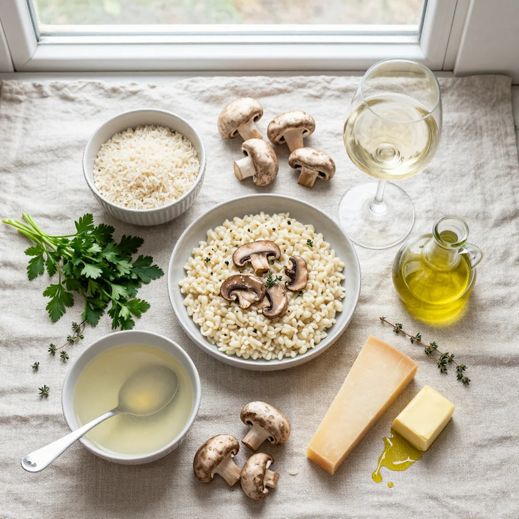 All ingredients for Mushroom Risotto Creamy