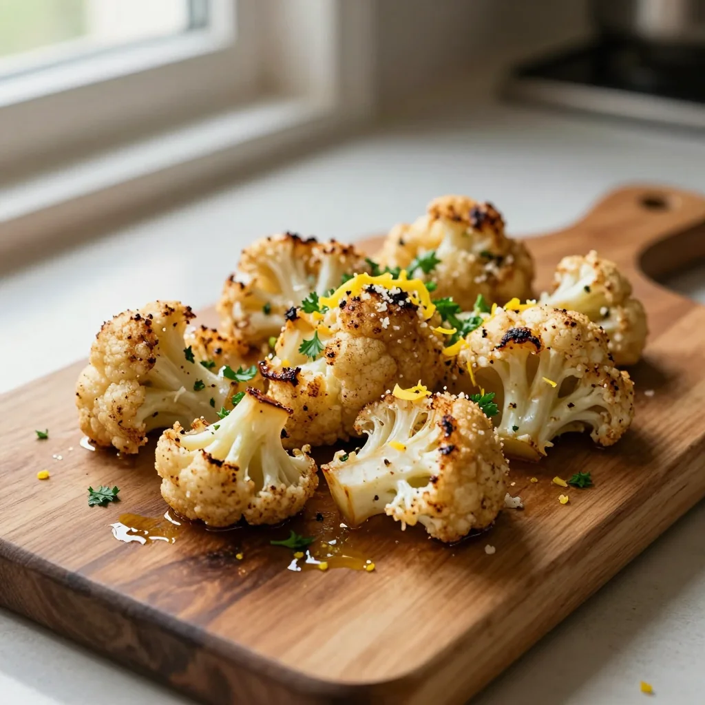 Garlic Parmesan Roasted Cauliflower with Lemon Zest