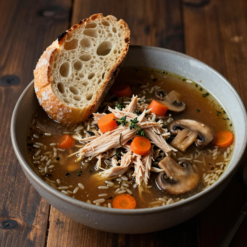 Winter Comfort Chicken and Wild Rice Soup with Mushrooms