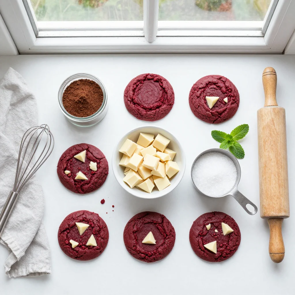 All ingredients for Red Velvet Cookies with White Chocolate Chunks