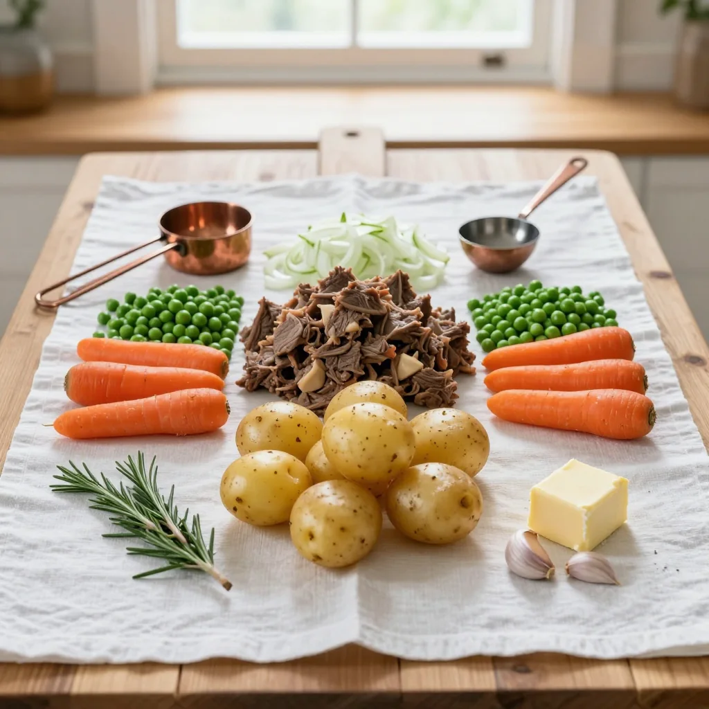 All ingredients laid out for Shepherd's Pie with Savory Lamb and Potatoes