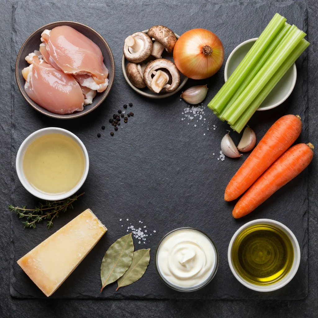 Ingredients for slow cooker chicken mushroom soup
