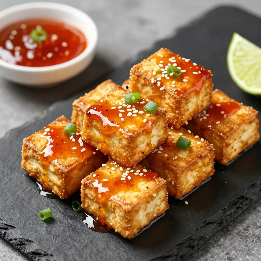 Crispy Baked Tofu With A Honey Sriracha Glaze