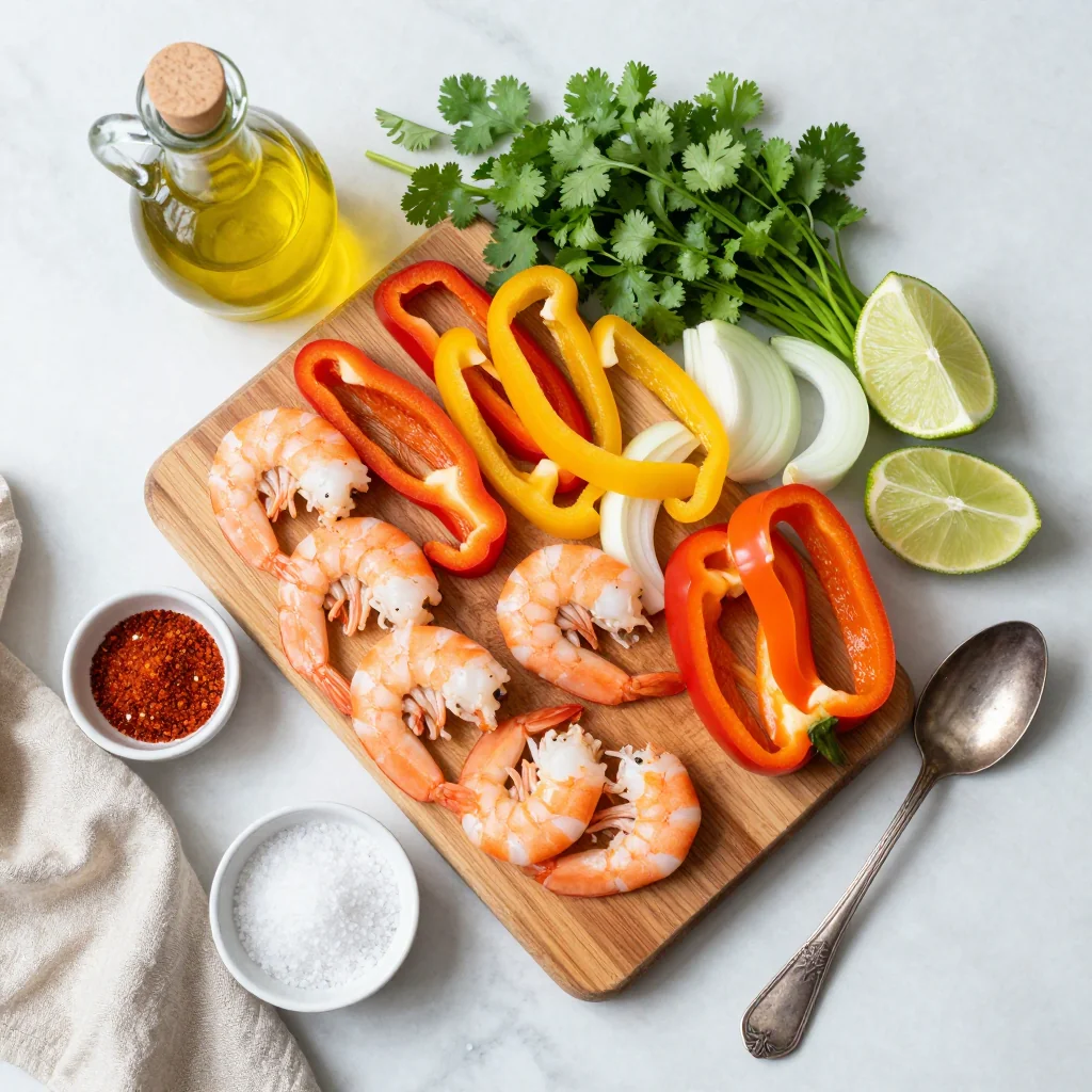 All ingredients for Sheet Pan Shrimp Fajitas