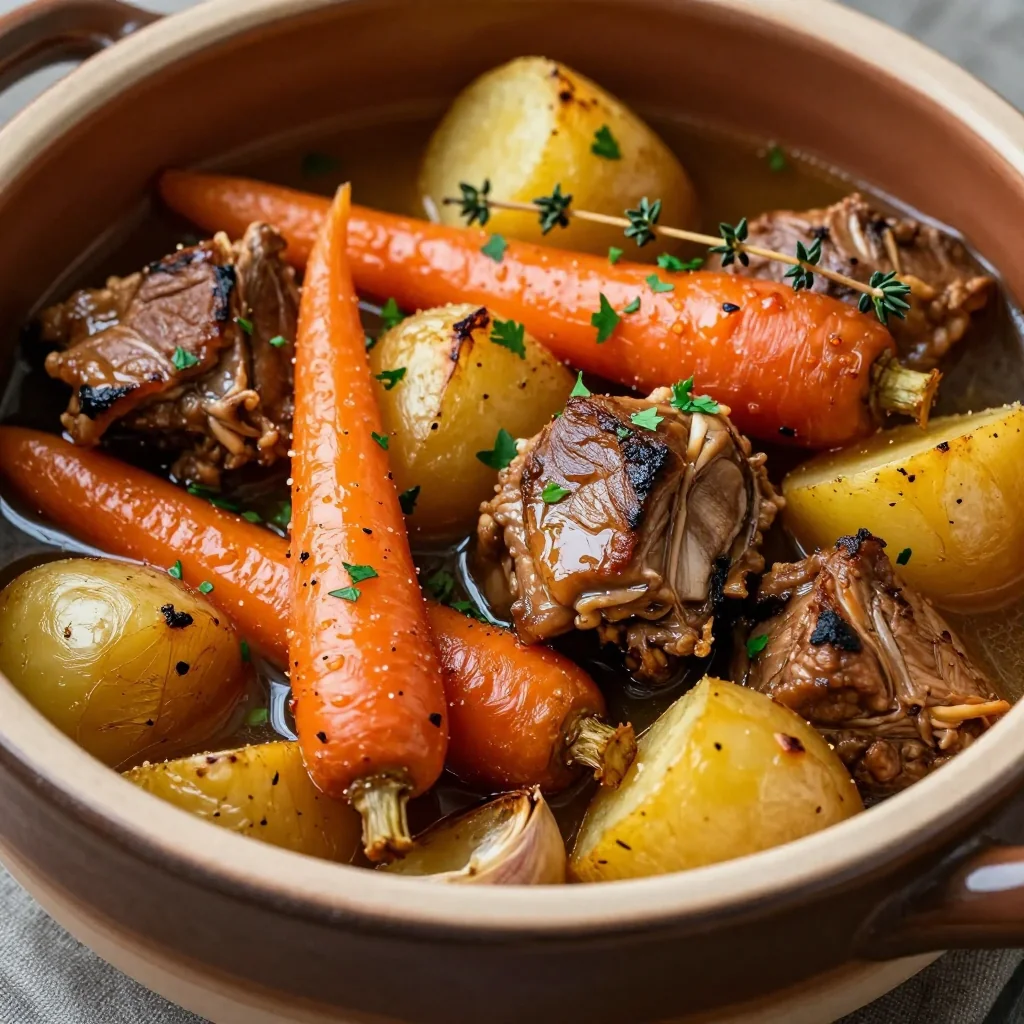 slow cooker turkey and garlic roasted root vegetable stew