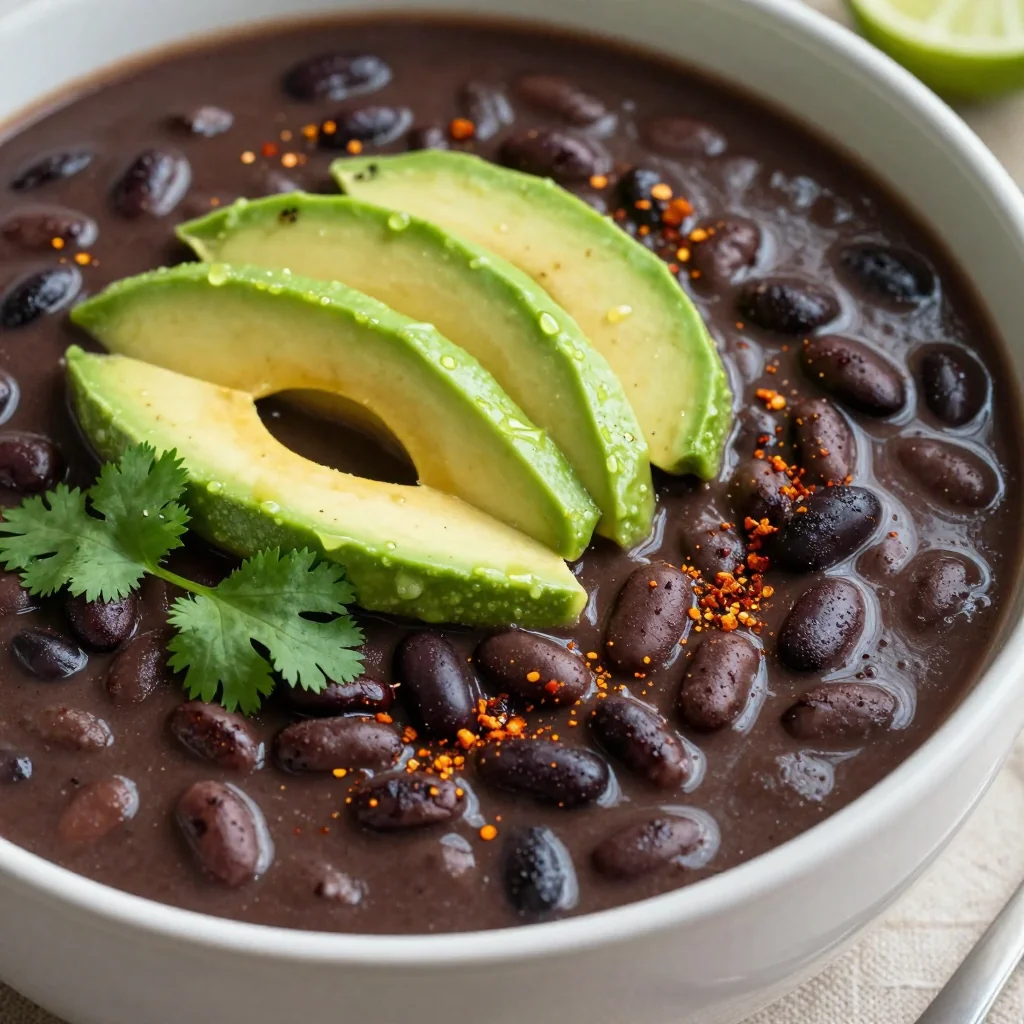 Cozy Vegan Black Bean Soup with Avocado and Lime