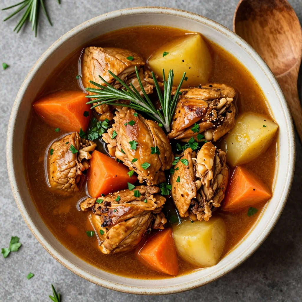 slow cooker chicken stew with root vegetables and fresh herbs
