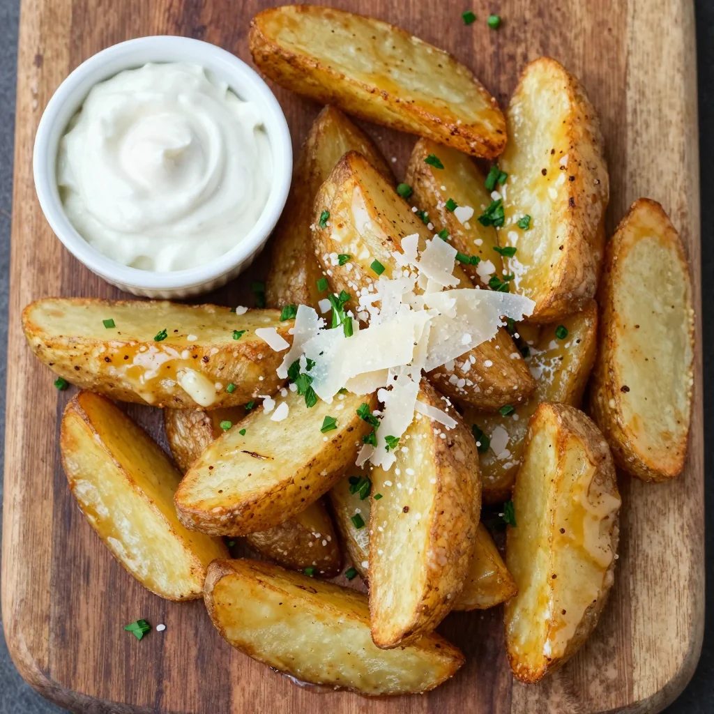 Crispy Air Fryer Potato Wedges With Garlic Parmesan And Herbs Snack