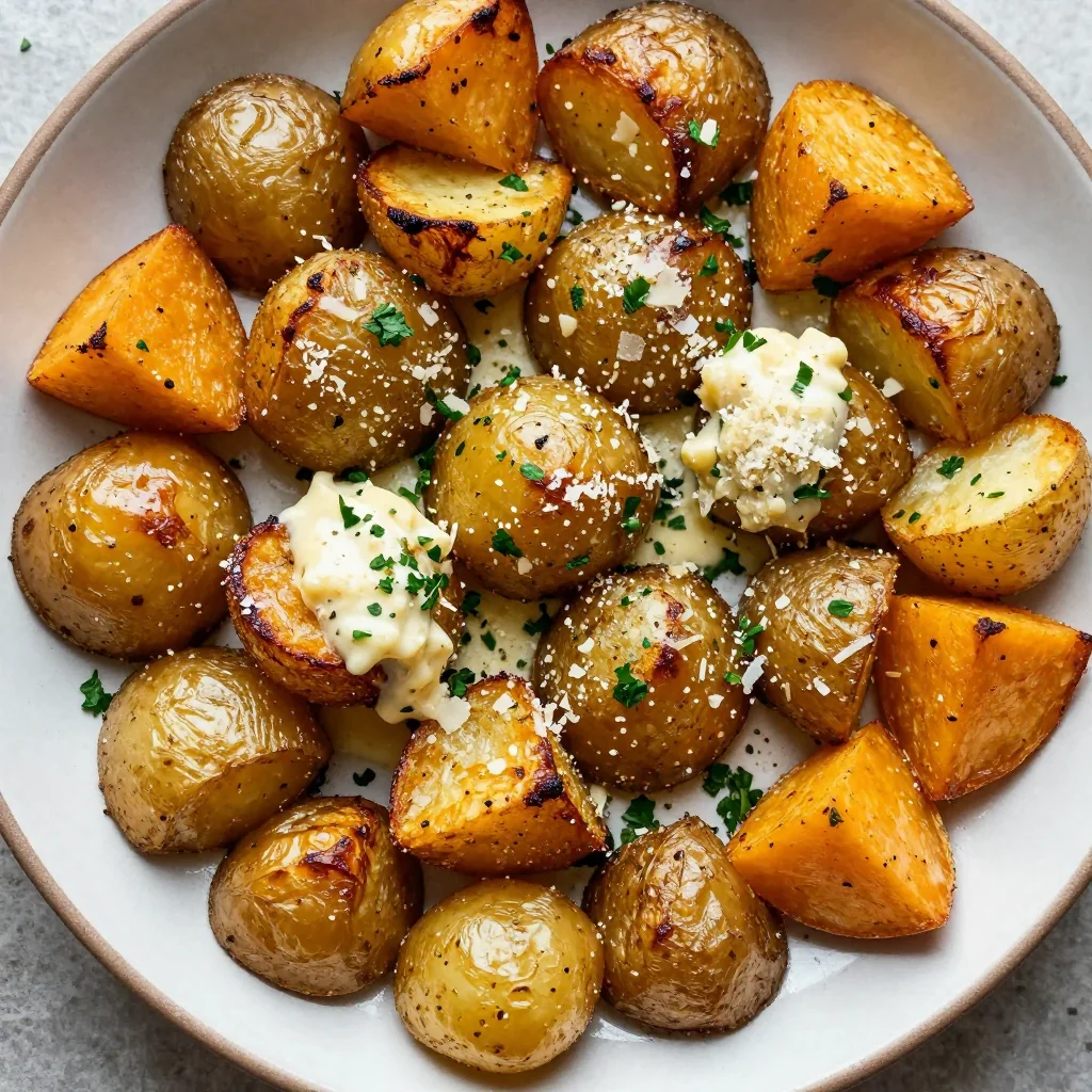 garlic parmesan roasted potatoes and winter squash for cozy sides