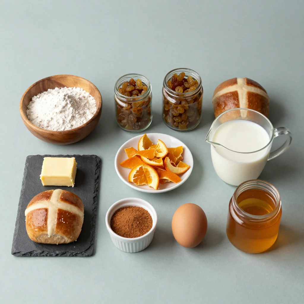 All ingredients for Homemade Hot Cross Buns with Sweet Icing