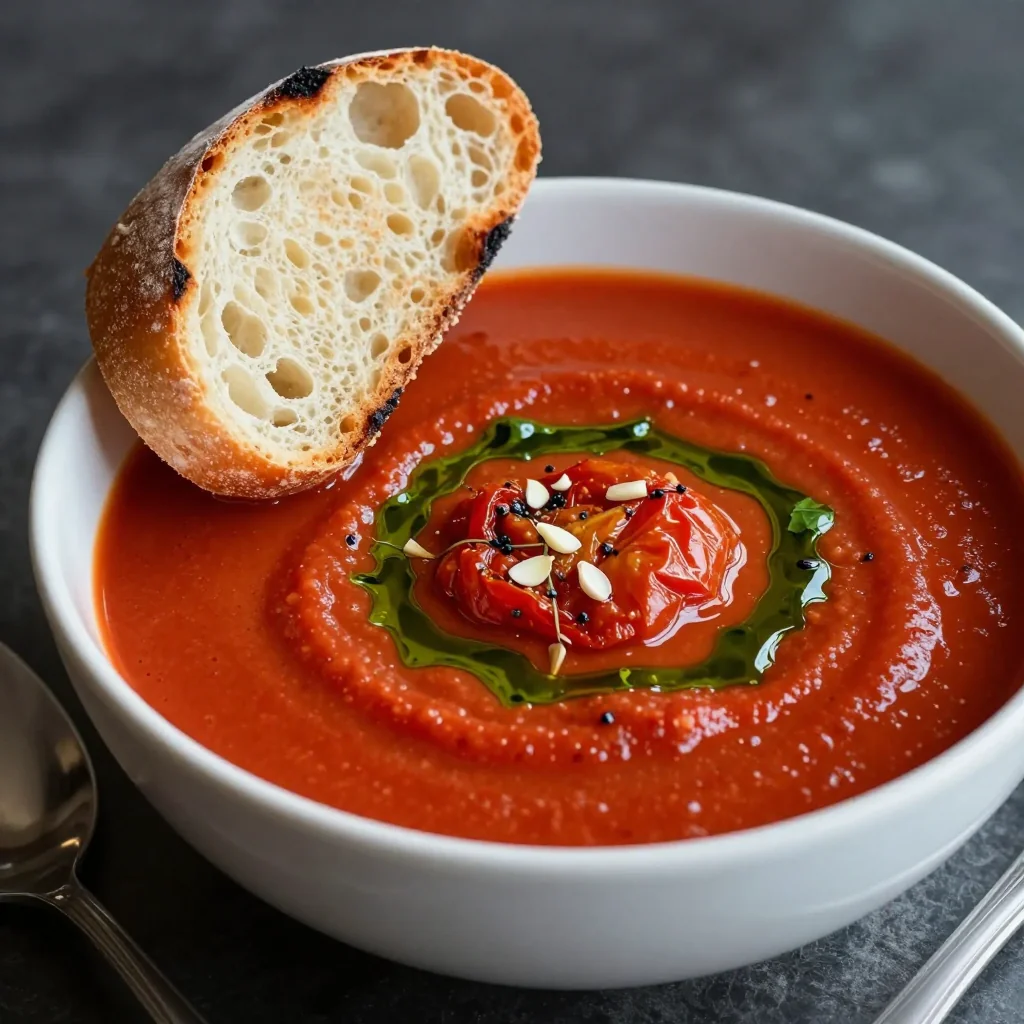 Creamy Roasted Tomato Soup with Basil and Garlic