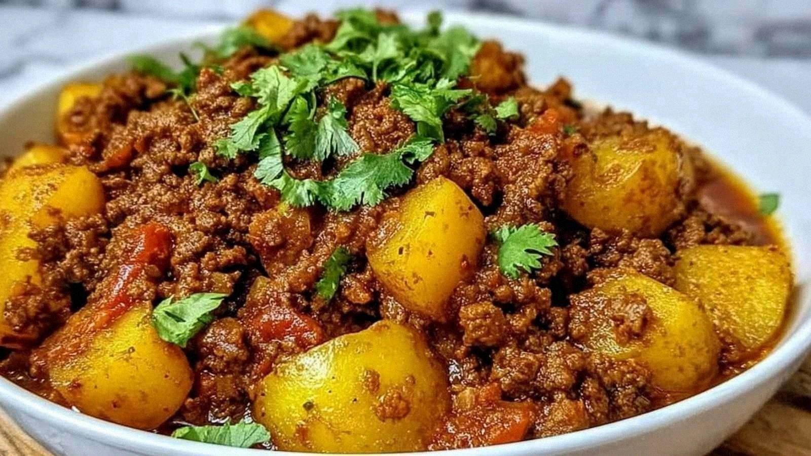 Aloo Keema (Ground Meat with P
