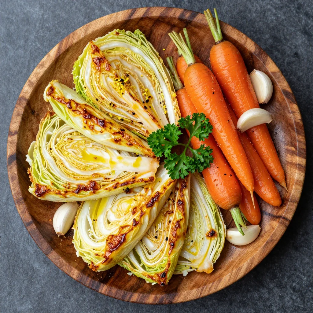 warm lemon and garlic roasted cabbage with carrots for healthy suppers