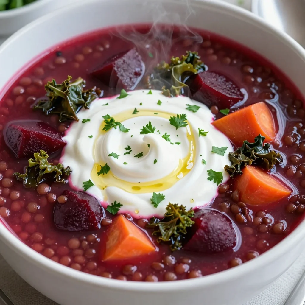 onepot lentil soup with beets and winter vegetables for comfort