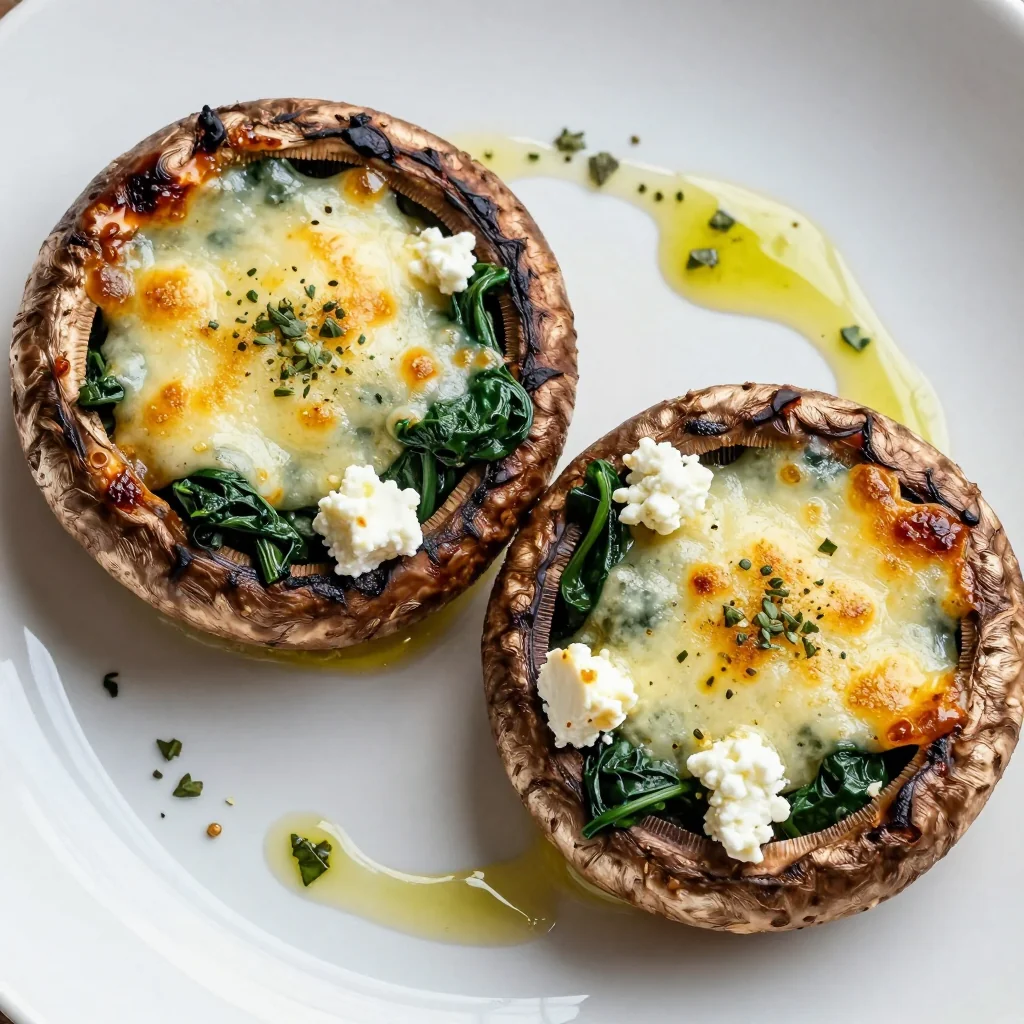 Cheesy Baked Stuffed Portobello Mushrooms With Spinach And Feta