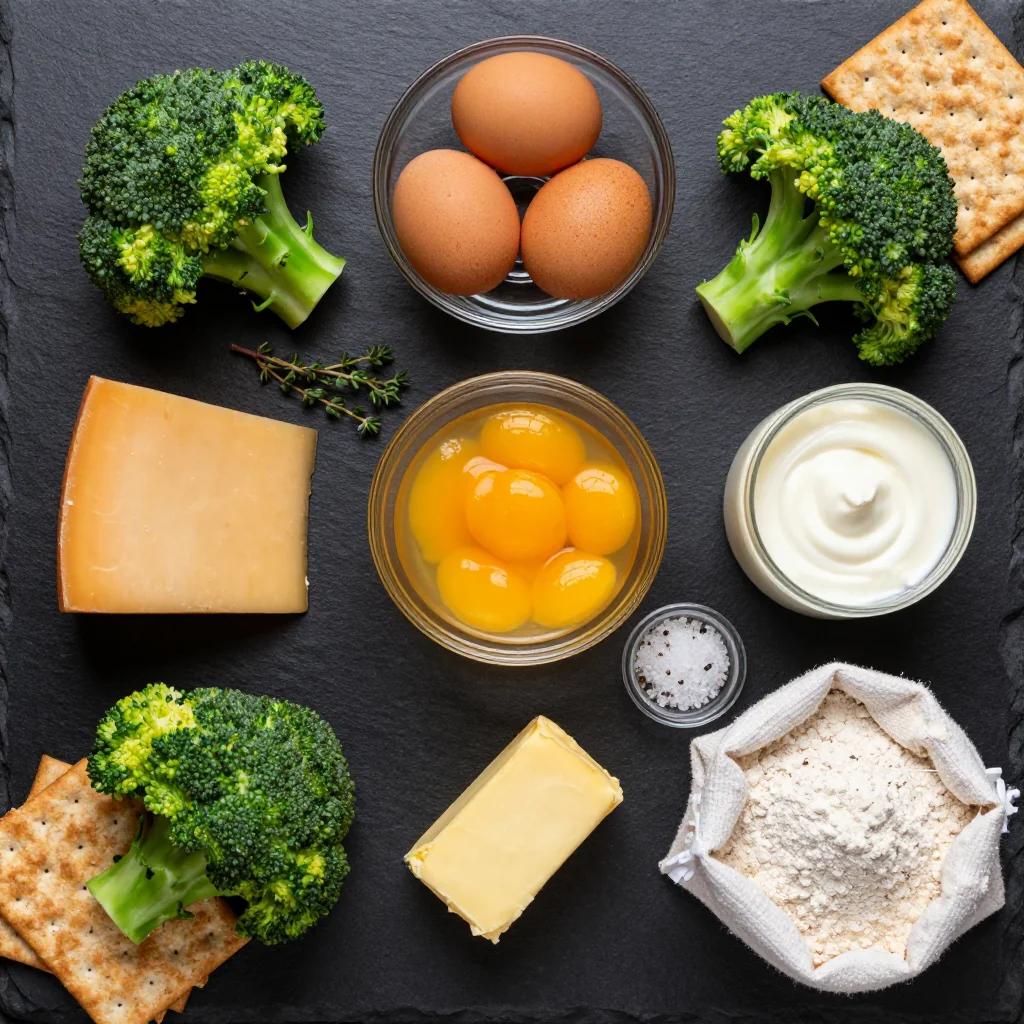 All ingredients for Broccoli Cheddar Quiche