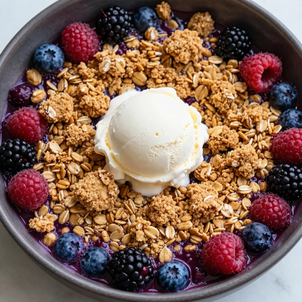 Warm Berry Crisp with an Oatmeal Cookie Crumble Topping