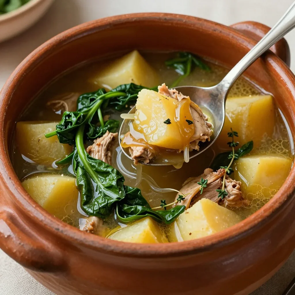 slow cooker turkey and potato stew with spinach for family supper