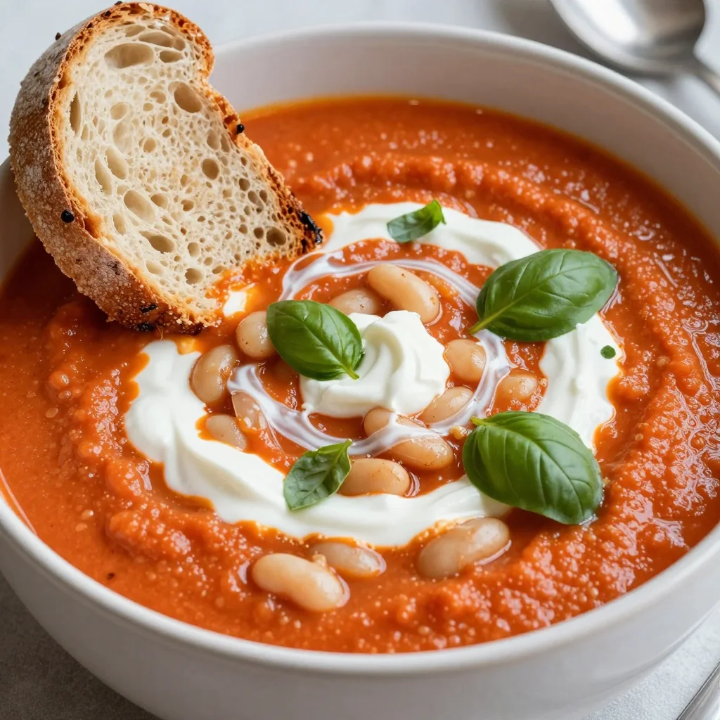 Low Calorie Creamy Tomato and White Bean Soup